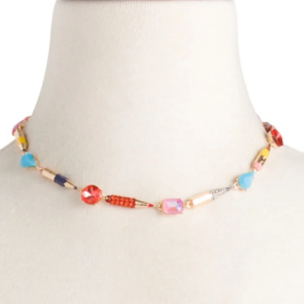New Betsey Johnson Faux Stone Back To School Pencil Collar Necklace - Picture 6 of 10